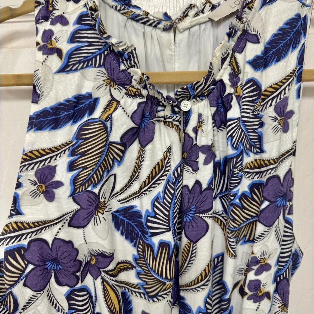 LOFT Floral Jumpsuit in Blue and White Large - Picture 3 of 16